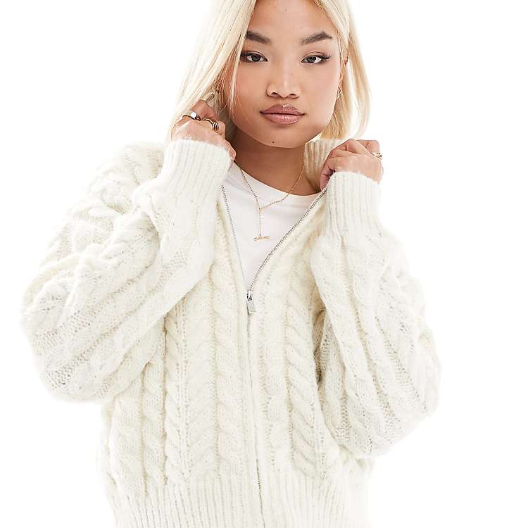 Pimkie cable knit zip up cardigan in cream | ASOS Pimkie cable knit zip up cardigan in cream | ASOS