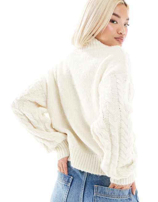 Pimkie cable knit zip up cardigan in cream, 4 of 4