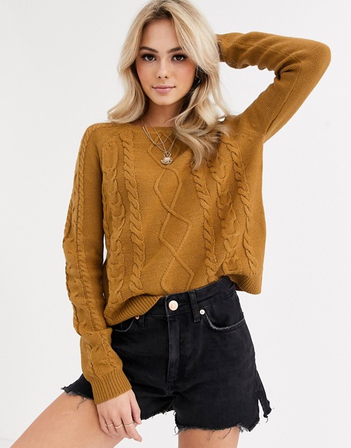 Pimkie cable knitted jumper in caramel
