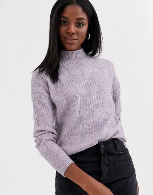 Pimkie cable pattern knitted jumper in lilac