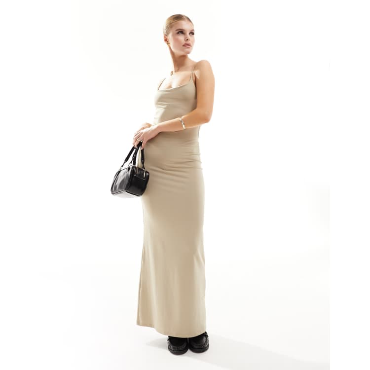 Pimkie cami strap bodycon maxi dress in beige | ASOS