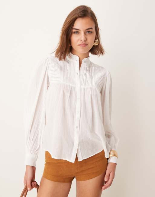 Pimkie - Camicia accollata écru trasparente con dettaglio a pieghe