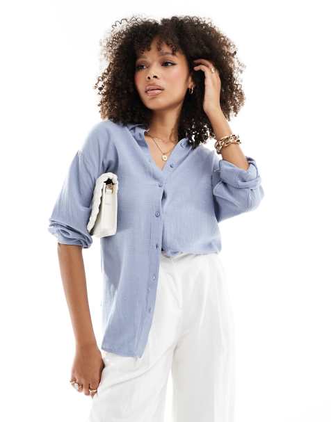 Pimkie - Camicia in lino blu - view 1