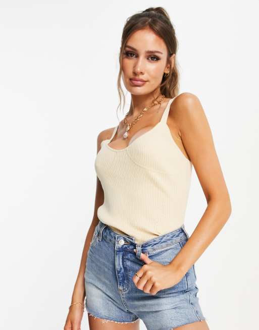 Pimkie - Canotta beige a coste con cuciture sul busto