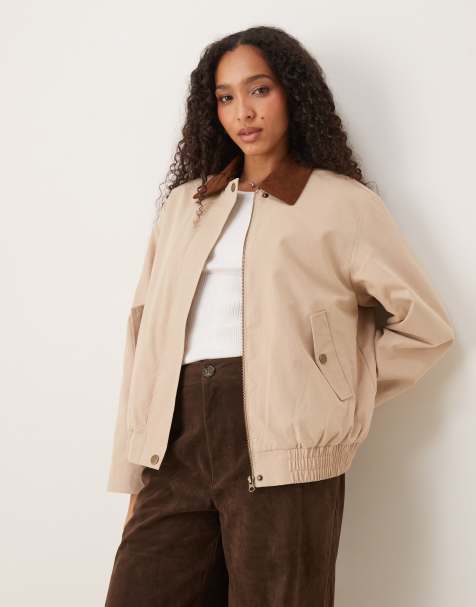 Pimkie canvas contrast corduroy collar trucker jacket in beige - view 1
