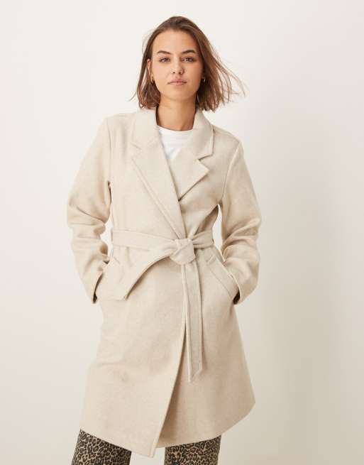 Pimkie Cappotto elegante beige taglio lungo con cintura