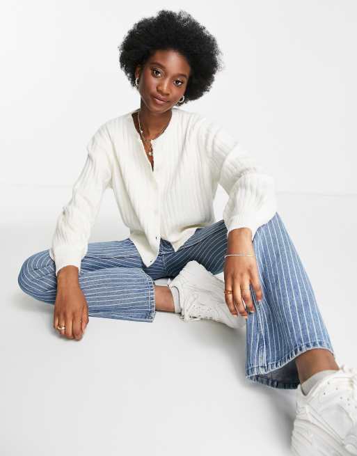 Pimkie - Cardigan a coste con bottoni sul davanti e maniche a palloncino beige