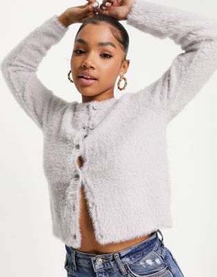 Pimkie button front crew neck cardigan in lilac - ASOS Price Checker
