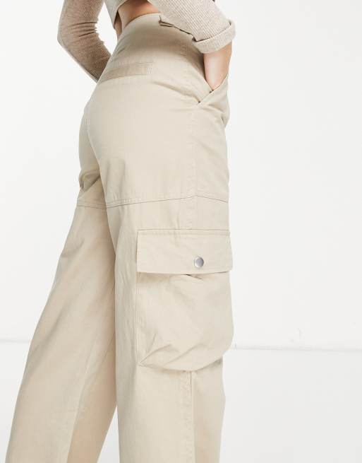 Bershka baggy parachute tech pants in pink