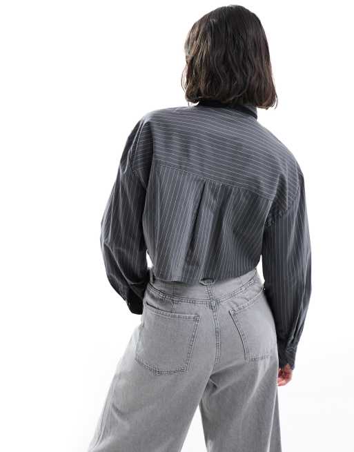 Pimkie Chemise courte à rayures et détail cravate Gris ASOS