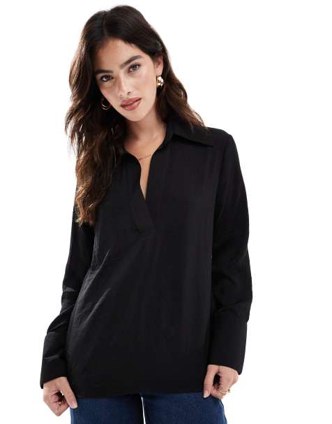 Pimkie - Chemise décontractée à col V fantaisie et manches longues - Noir - view 1