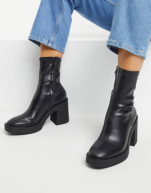 block Sick person height Pimkie chunky heeled boots in black | ASOS