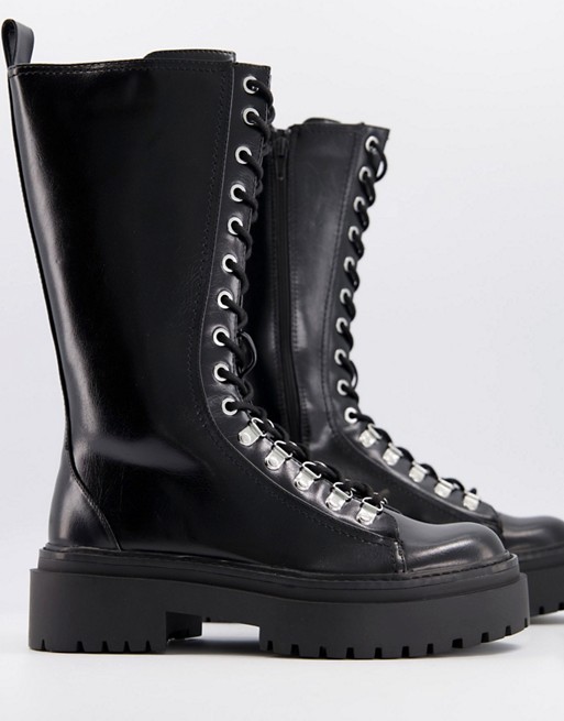 Pimkie chunky lace up boot in black