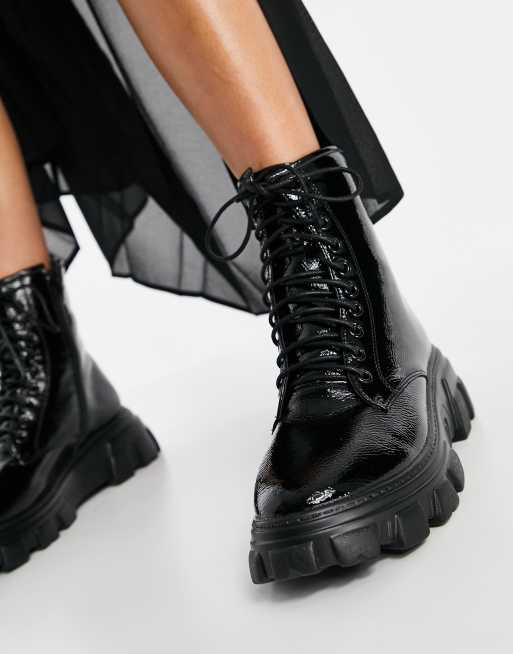 Pimkie chunky patent boot in black