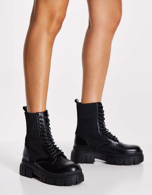 Chunky lace clearance up biker boots