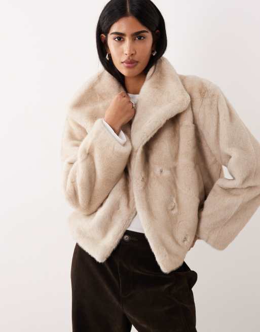 Pimkie collared faux fur jacket in beige