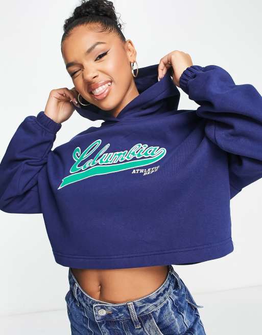 Pimkie – College-Kapuzenpullover mit kurzem Schnitt in Marineblau