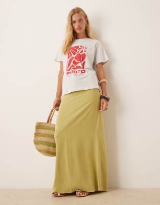 asos Pimkie contains linen tie waist maxi skirt in lime