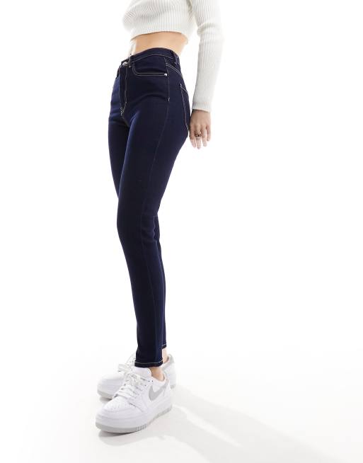 Pimkie contrast stitch skinny jeans in indigo blue wash
