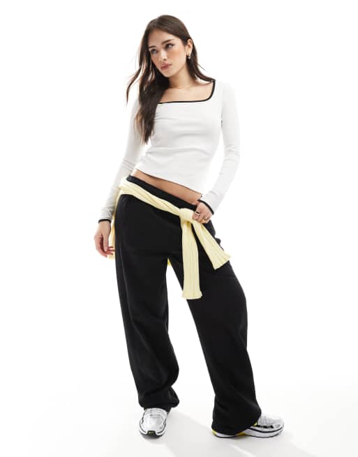 Pimkie contrast trim square neck top in white and black, 2 of 4
