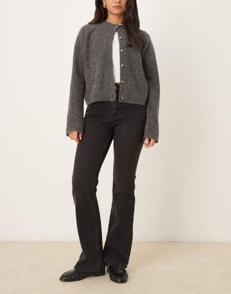 Pimkie cotton rich high waisted flare jeans in washed black - view 1