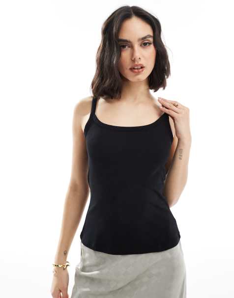 Pimkie cotton strappy tank top in black - view 1