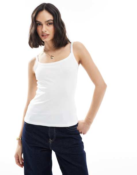 Pimkie cotton strappy tank top in white - view 1
