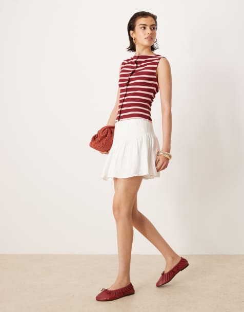 Pimkie cotton textured tiered mini skort in white - view 1