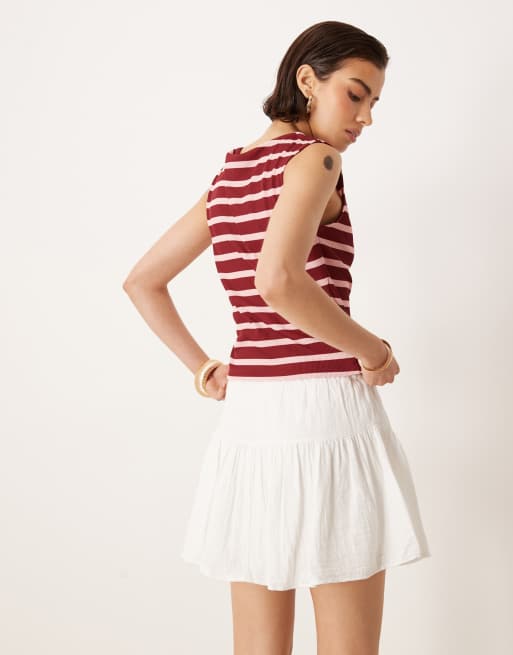 Pimkie cotton textured tiered mini skort in white, 2 of 5