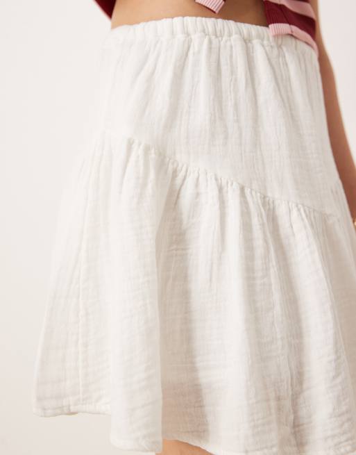 Pimkie cotton textured tiered mini skort in white, 3 of 5