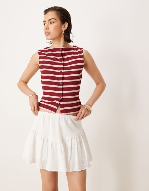 Pimkie cotton textured tiered mini skort in white, 4 of 5