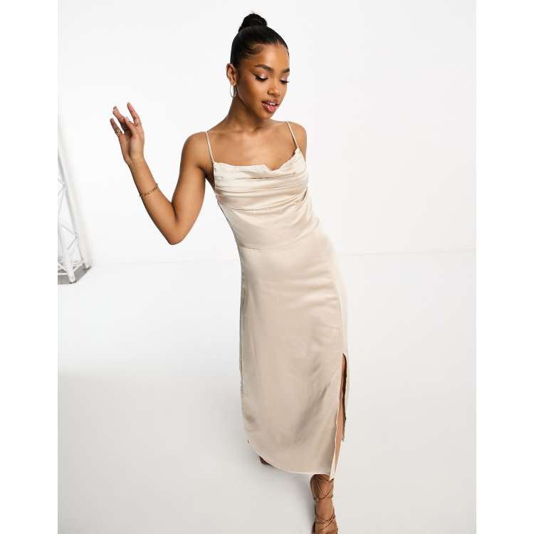 Cowl Neck Satin Maxi Slip Dress