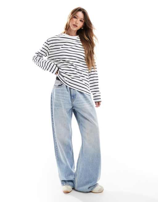 Pimkie crew neck long sleeve t-shirt in white and navy stripe, 2 of 4