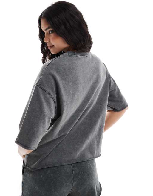 Pimkie crew neck t-shirt co-ord in dark grey, 3 of 4