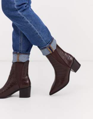 pimkie moc croc chunky sole ankle boots in black