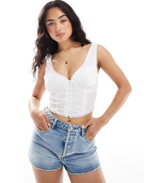 Pimkie - Crop top boutonné à détail plissé - Blanc - view 1