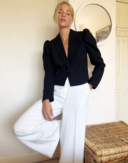 Pimkie cropped blazer with puff sleeves in black