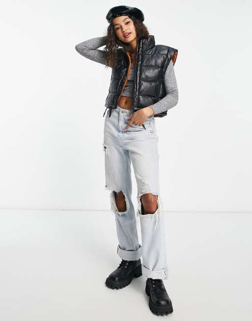 Pimkie - Cropped bodywarmer van imitatieleer in zwart, 3 van 4