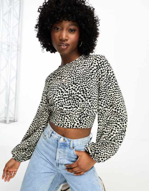 Pimkie cropped bow back blouse in animal print