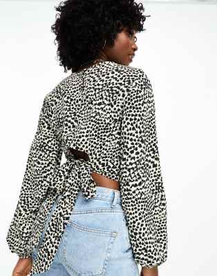 Pimkie cropped bow back blouse in animal print