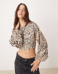 [Pimkie] Pimkie cropped bow back blouse in animal print-Multi 40 Animal print