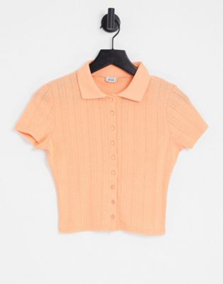 Pimkie cropped button down t-shirt in orange
