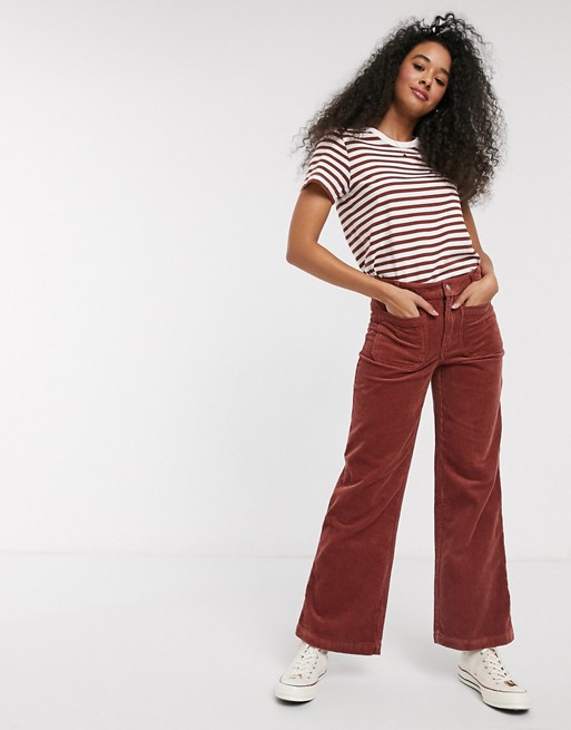 Pimkie cropped co ord cord trousers in rust