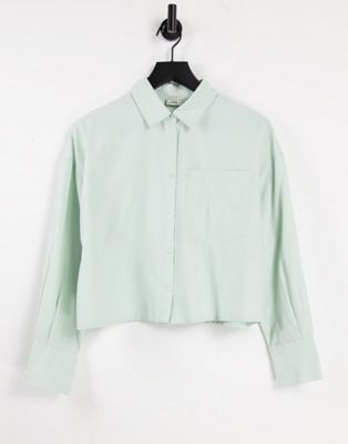 Pimkie cropped poplin shirt in sage green