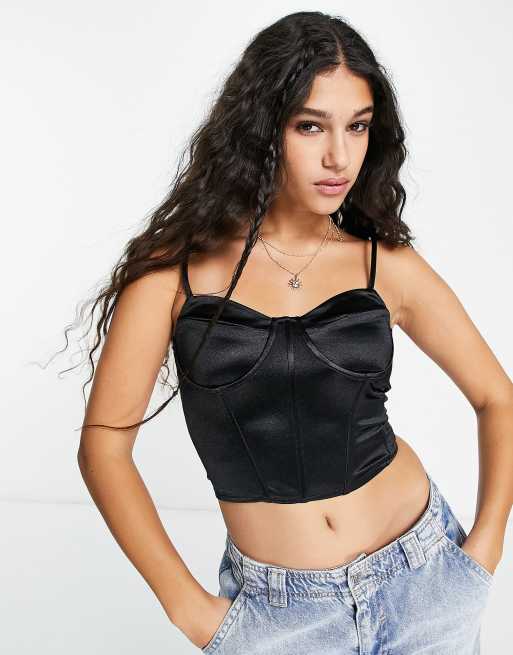 ASOS DESIGN Ria Satin Strapless Corset Top With Rhinestone, 41% OFF