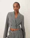 [Pimkie] Pimkie cropped tailored blazer in grey pinstripe (part of a set)-Multi M Grey/White Stripe