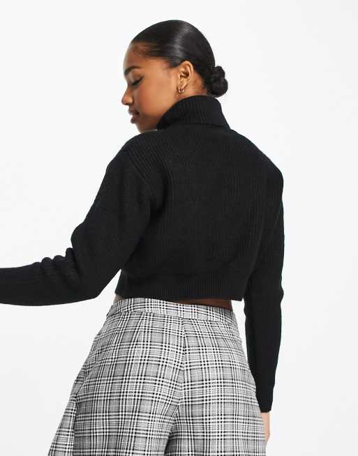 Pimkie cropped turtleneck jumper in black