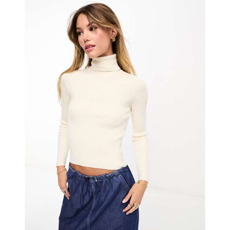 Cream turtleneck crop outlet top