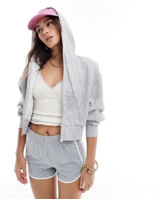 Pimkie cropped zip through hoodie in grey
