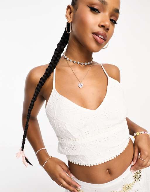 Pimkie cross back detail crop top in white, 3 of 4